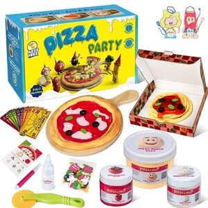 2-in-1 Clay & Slime Pizza Party DIY Slime Kit for Kids - Mess Free